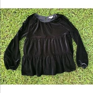 J.Crew Crewcuts Girls BLACK Velvet Ruffle Long Sleeve Top Size 10